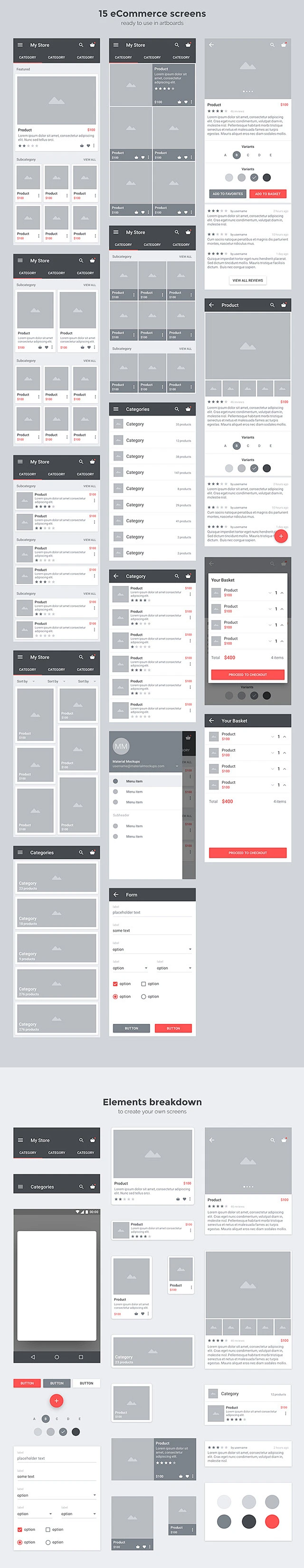 CARBON出品的APP界面UI线框图源文件下载［for Android5.0 Material］ #APP#