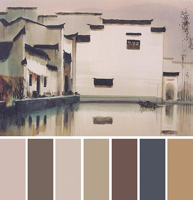 国画江南中国风色卡配色意向1