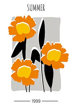 图源免费EPS |花朵叶子绽放复古手绘插画天真艺术花朵海报印刷模板