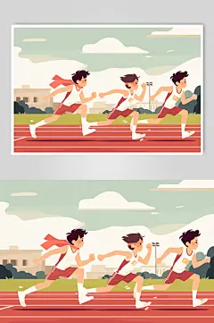 AI数字艺术扁平风校园运动会人物插画