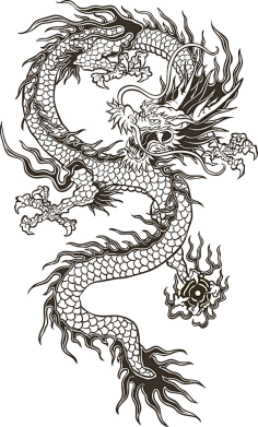 古典中国风红色龙纹龙龙金色龙凤凰剪纸 png免抠图案ps素材 (71)不四