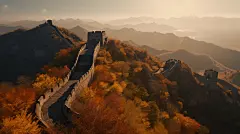 全景万里长城手绘插画风景写实云海山脉长城城楼北京中国著名景点名胜古迹