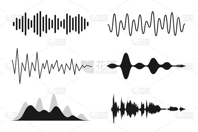 一组声波。模拟和数字线路波形。音乐声波，均衡器和录音的概念。电子声音信号，录音