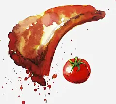 水彩食物矢量图免抠素材_新图网 https://ixintu.com 水彩风格 牛排 矢量食物 西红柿 矢量图