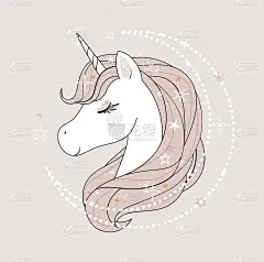 程式化的扁平独角兽风格。现代的调色板。可爱女孩的艺术。向量。