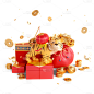 3D老虎新年金币礼包元素