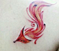 可爱创意红色妖娆小狐狸美女后背肩膀纹身图案