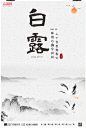 黑白中国风水墨白露二十四节气海报