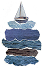 航行，在蓝色的大海的塔上航行...拼贴画船，如何制作混合媒体