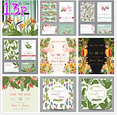 【A1074】eps矢量森系热带植物火烈鸟鹦鹉婚礼邀请卡片背景图素材-淘宝网