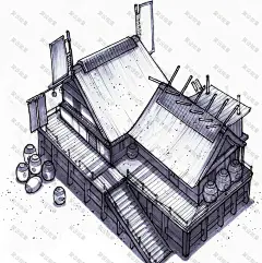 黑白线稿 场景建筑 动漫场景 (15)