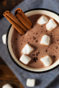 Gourmet Hot Chocolate Milk with Cinnamon and Marshmallows热巧克力牛奶和肉桂和棉花糖