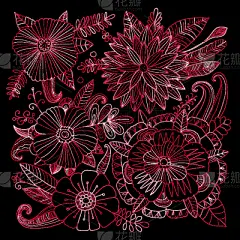 草图,式样,背景,可爱的,华丽的,纺织品,壁纸,八仙花属,花,复古