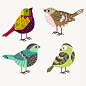 小鸟插画设计，手绘插画设计，卡通插画设计，小鸟，卡通小鸟，红色的鸟，粉色的鸟，蓝色的鸟，绿色的鸟，四只小鸟-原创/正版/创意海报-AI矢量分层/矢量图--图全图美-正版原创商业图库-原创设计素材 