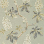 Chestnut Tree Fabric An impressive printed fabric with trails of horse chestnut blossom painted in watercolours with pencil detailing. The design is shown in soft shades of wheat, teal and off-white on a pale sage green ground.