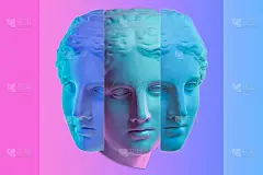 米洛的维纳斯雕像。创意概念彩色霓虹图像配以古希腊雕塑维纳斯或阿佛洛狄忒的头像。Webpunk，蒸汽波