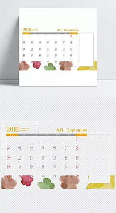 2018年手绘花卉主题9月台历背面|2018,手绘花卉,2018日历,2018挂历,狗年日历,狗年挂历,2018台历,狗年台历,年历,卡通/手绘,背景图