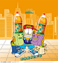 美年达饮料汽水瓶子卡通漫画猫加菲猫手提袋城市品牌广告