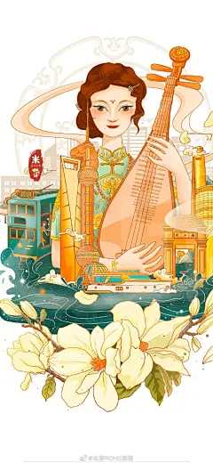 鱼雨桐商业插画打卡群超话桐门们好，感觉好久没来超话了   冒个泡
国风城市插画终于又完成一张，这时间还真是像海绵里的水，看来还得慢慢挤。#上海#插画超话#插画##北京##武汉##中国风##遇见美好##画里的故事# 2运城 ​​​​