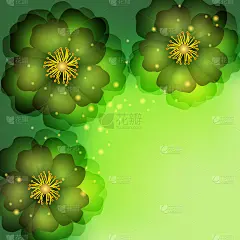 绿色的请帖或贺卡，上面有抽象的花朵