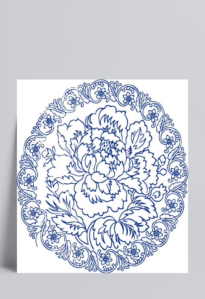 蓝色牡丹花卉花纹图案|装饰,矢量,唯美,...