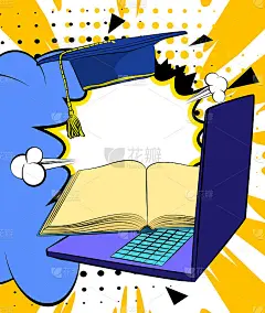 带笔记本电脑和书籍的在线教育概念。