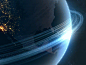 地球放大 Cinema4d 循环 gif 地球光图线连接空间城市夜世界