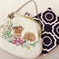 #手作欣赏#外国网友的刺绣口金包，素雅的棉麻材质配上可爱逼真的动物刺绣图案，好美！！
