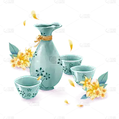 中秋节水彩风中国风插画-桂花酒