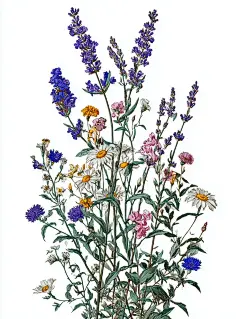 野花 薰衣草 甘菊 金鱼草 矢车菊 雏菊 插画 - 小红书