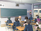 卡通日系动漫教室学校场景背景图 绘画插画手绘上色临摹参考素材 (180)