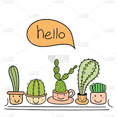 可爱的,仙人掌,你好,笑脸,数码图形,沙漠,植物,说话,绘制,花