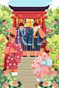 手绘日本旅游日本风情和服人物插画