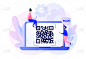 绘画插图,二维码,人,概念,矢量,编码,平板扫描仪,小的,医学扫描,现代