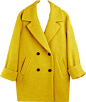 黄色溜肩翻袖茧型羊毛大衣外套-最搭配