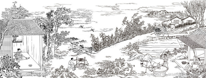 农耕白描图