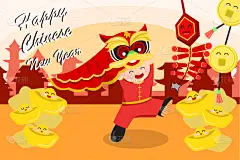 贺卡,春节,男孩,可爱的,亚洲,传统,人,问候,庆祝