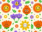 Cute flowers chamomole retro blossom bloom spring garden face pattern seamless floral nature plant flower smiley happy kawaii cute cartoon character illustration