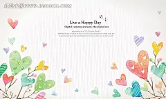 形花朵树木插画图案PSD分层素材|PSD素材|插画|花边|花边素材|花朵|花纹|花纹素材|卡通|手绘花朵|树木|树枝|图案|心形