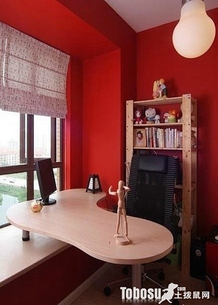 整套现代建筑二室两厅红色小户型阳台飘窗装...