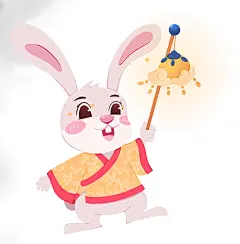 中秋兔子兔年举灯笼动物系列动作表情包元素插画