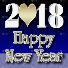 股票插图-黄金新年快乐，白色2018，黄金心形形状，3D插图，黑色渐变背景。