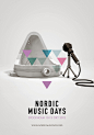NordicMusicDays 北欧音乐节。音乐节将分四天在四个不同的场馆举行，海报主要表现的就是有关这四个场馆的创意，包括Musikaliska 音乐厅（由奥斯卡二世国王修建）、Slussen 酒店（因鲱鱼而闻名）、Moderna 美术馆（因“杜尚小便池”而闻名），以鸡毛掸子收藏而闻名的博物馆。音乐无国界，一起来享受音乐带给我们的快乐吧！