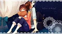 星级棕色的眼睛短头发脸红的动漫男孩动漫女孩原始的字符的桃色王子/ 1920x1080壁纸