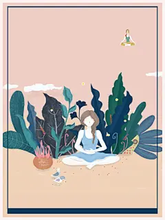粉色简约手绘瑜伽运动海报背景素材