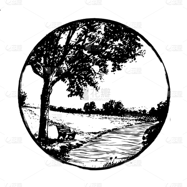 手绘-自然元素版画贴纸9