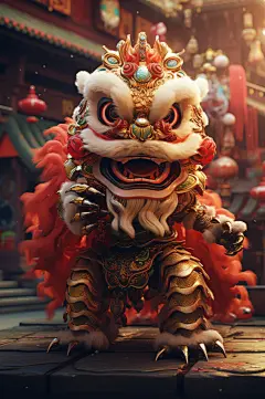 AI数字艺术新年春节传统舞龙舞狮图片-众图网
