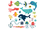 Sea set : Sea set. Vector characters and patterns