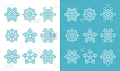 雪花、冬蓝色装饰图标集