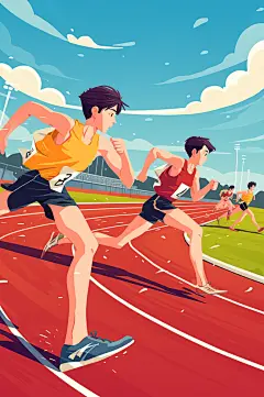 AI数字艺术扁平风校园运动会人物插画